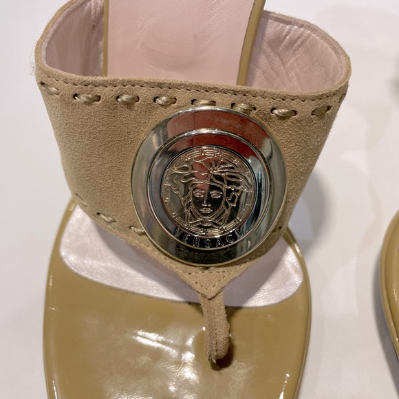 Versace Beige Suede Medusa High heel sandals RARE runway. 37 - Picture 5 of 6